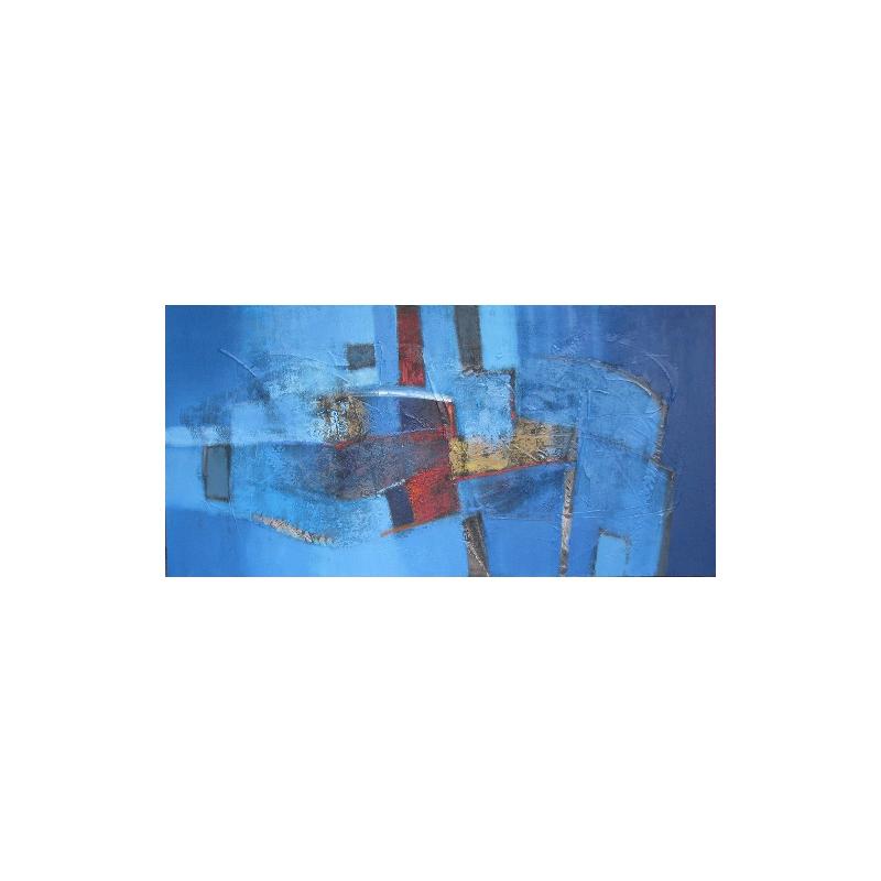 Intérieur moderne et élégant d'un appartement, avec une grande peinture contemporaine abstraite comme point focal, créant une ambiance inspirante.