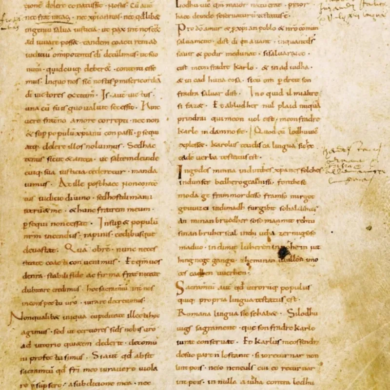 Un vieux manuscrit illustré représentant l'histoire du texte de chanson française et son évolution