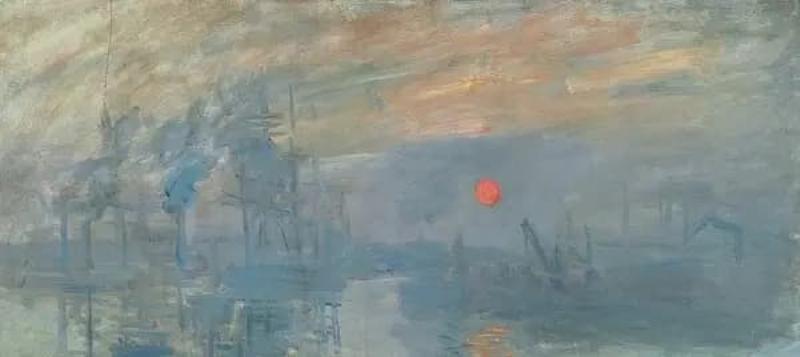 Un emblématique tableau impressionnisme de Claude Monet capturant l'aube sur le port du Havre.