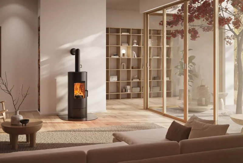 Un intérieur lumineux et épuré typique de l'architecture moderne portugaise, avec des matériaux naturels et un jeu de lumière.