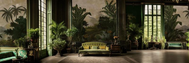 Intérieur d'une maison tropicale moderne avec une élégance française