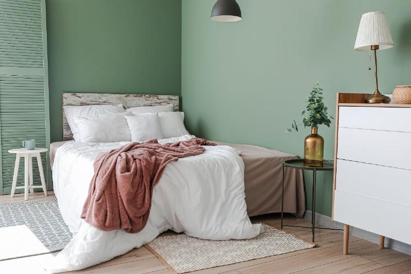 Intérieur de chambre aux couleurs peinture tendance 2024 pour le bien-être