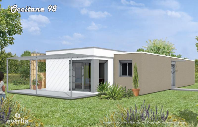 Intérieur design d'une maison conteneur moderne française, lumineux et spacieux