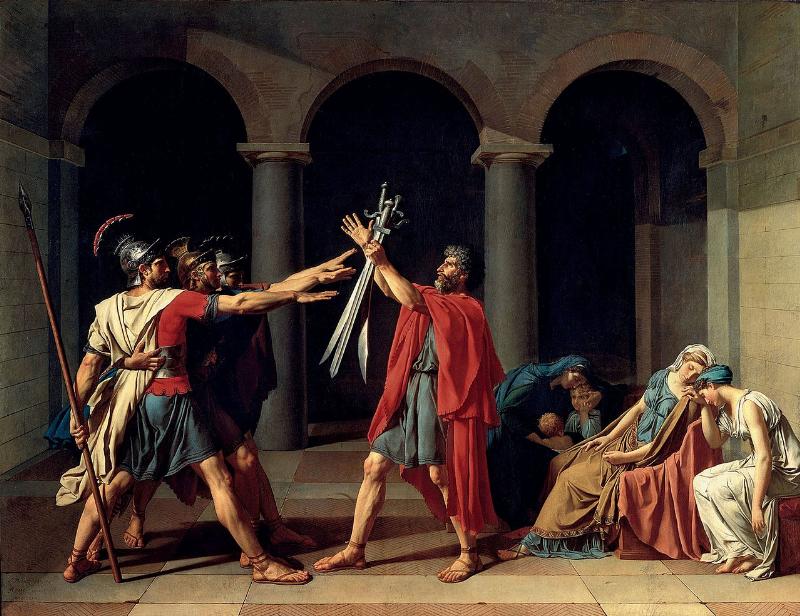 Le Serment des Horaces de Jacques-Louis David, emblème du néoclassicisme et de la peinture classique.