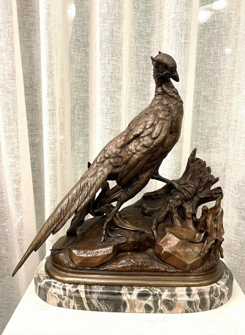 Sculpture en bronze de Jules Moigniez représentant des faisans