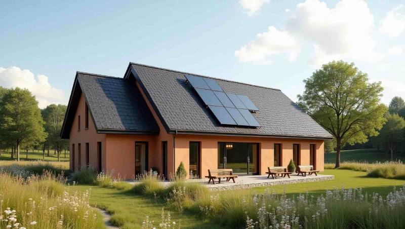 Maison bois architecture moderne en cours de construction, démontrant une ossature bois robuste et des techniques françaises