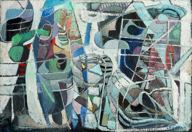 Un collage de portraits des maîtres de l'abstraction française, Soulages, de Staël, Hartung, Mathieu et Poliakoff