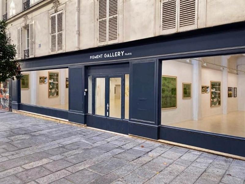Une visite guidée dans une galerie d'art contemporain du Marais, expliquant les œuvres