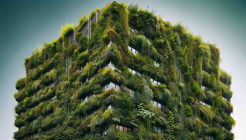 L'installation étape par étape d'un mur végétal moderne sur une façade urbaine, illustrant la construction durable et l'architecture végétale