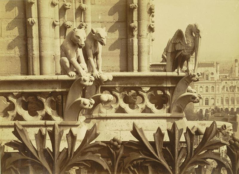 Détail des gargouilles et chimères de Notre-Dame de Paris, symboles de son caractère mystique et romantique