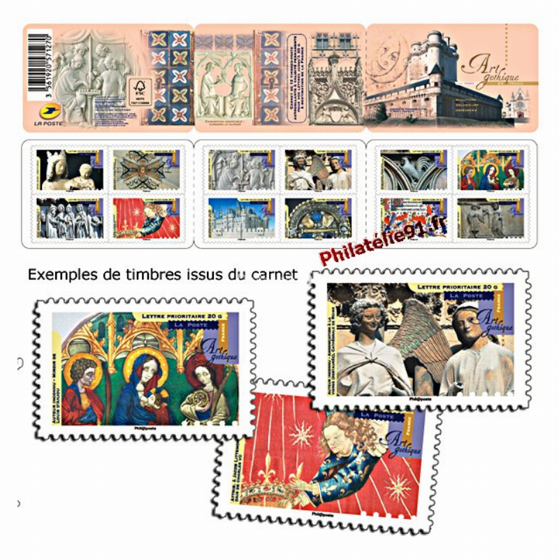 Cathédrale Notre-Dame de Paris sur un timbre illustrant l'art gothique français