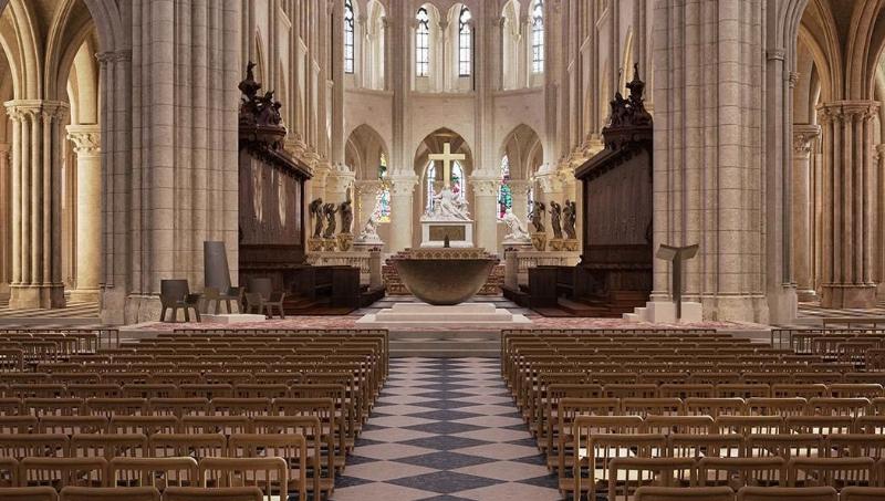 Notre-Dame de Paris réouverte avec les chaises Ionna Vautrin et des visiteurs