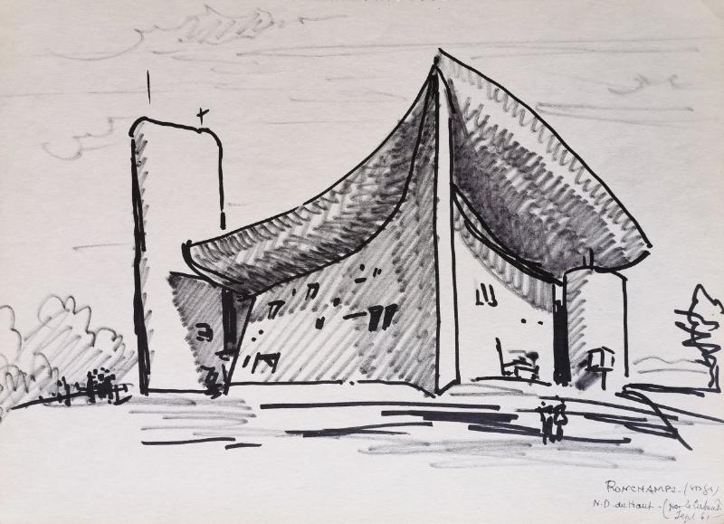 La Chapelle Notre-Dame du Haut à Ronchamp, chef-d'œuvre de Le Corbusier, une icône de l'architecture moderne du 20e siècle.