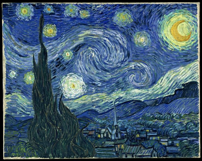 La Nuit Étoilée de Van Gogh, exemple emblématique de l'après-impressionnisme et de l'intensité émotionnelle.