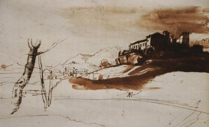 Paysage idyllique de Claude Lorrain avec ruines romaines et lumière dorée du 17ème siècle