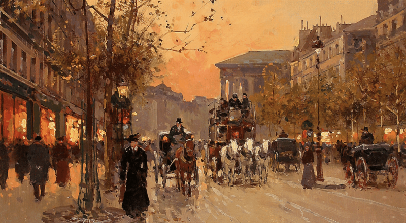 Scène de rue parisienne par un peintre post impressionniste français