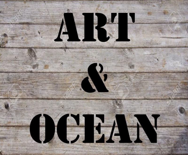 Tableau artistique de peinture sur bois flotté, évoquant la mer et la côte française.