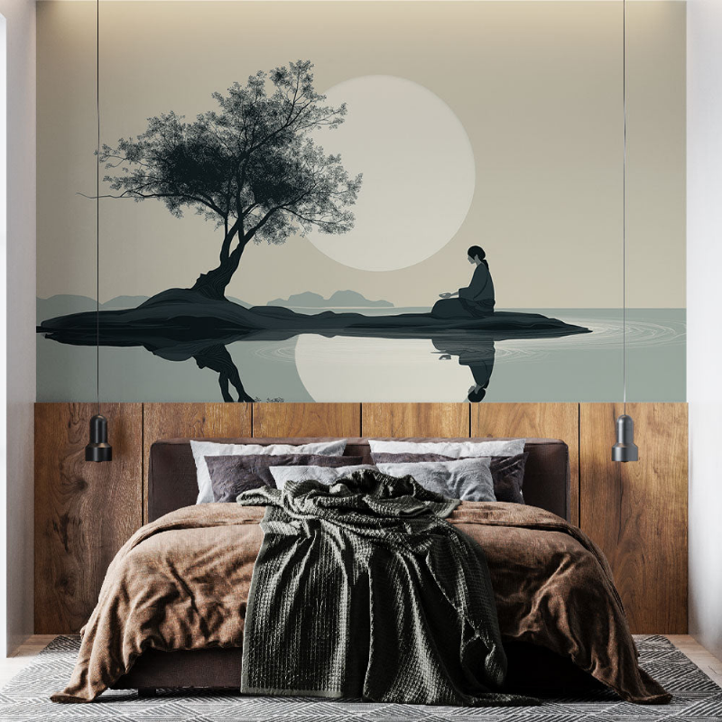 Paysage avec un coucher de soleil apportant calme et sérénité, idéal pour la méditation