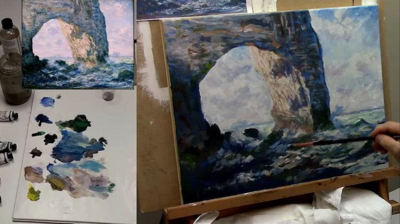 Peinture d'un coucher de soleil avec des couleurs vives et des coups de pinceau impressionnistes