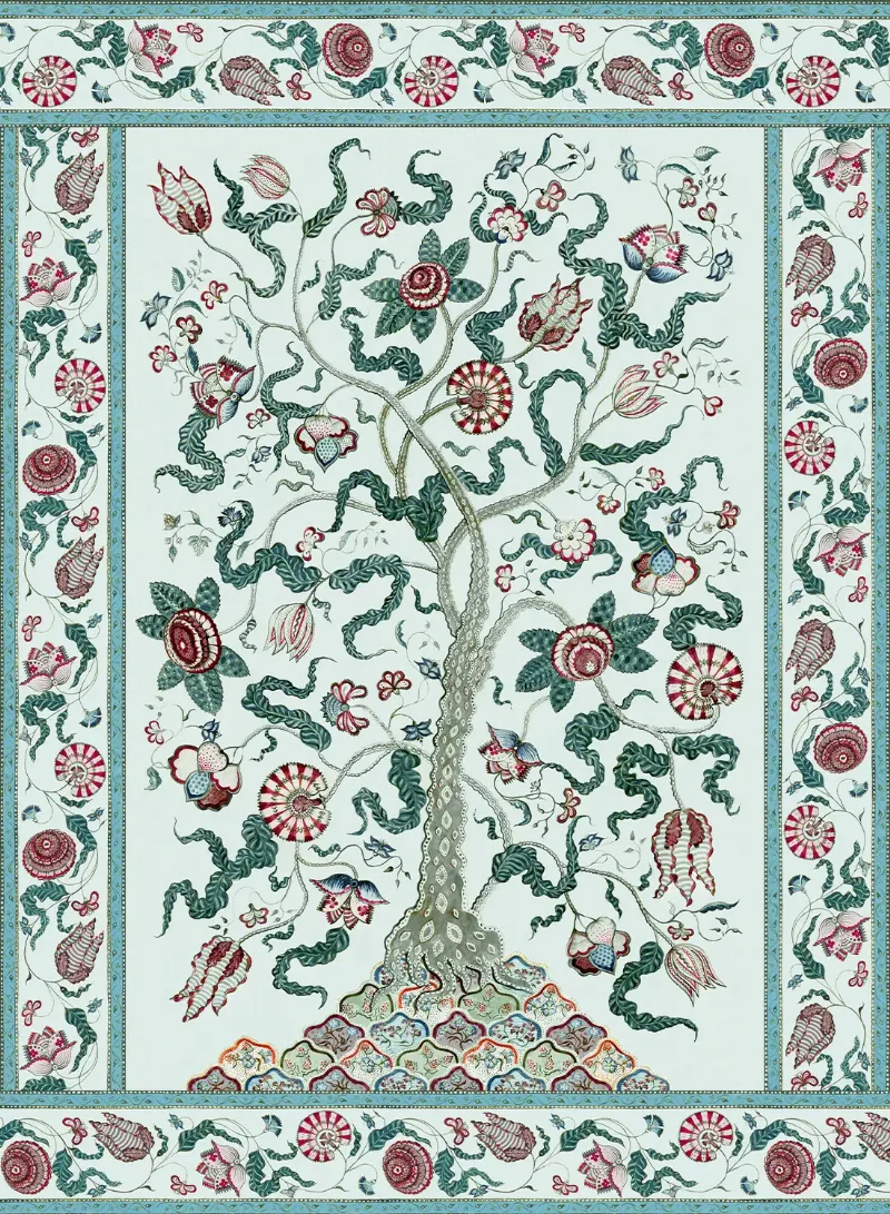 Une main applique une peinture écologique gris bleuté clair sur un mur, symbolisant le bien-être et la durabilité