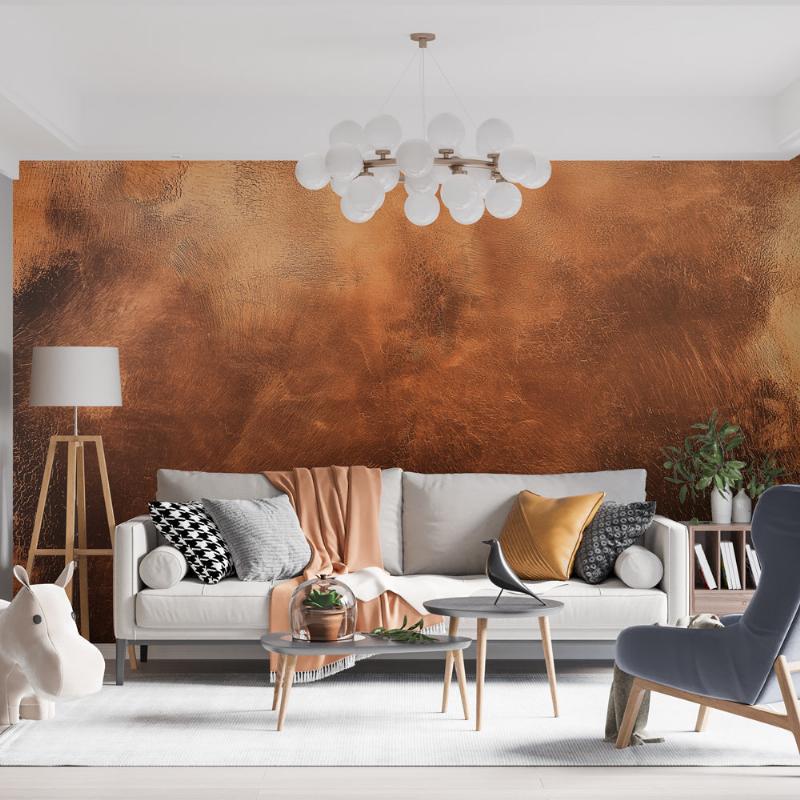 Intérieur moderne avec mur accent en peinture effet métal cuivré