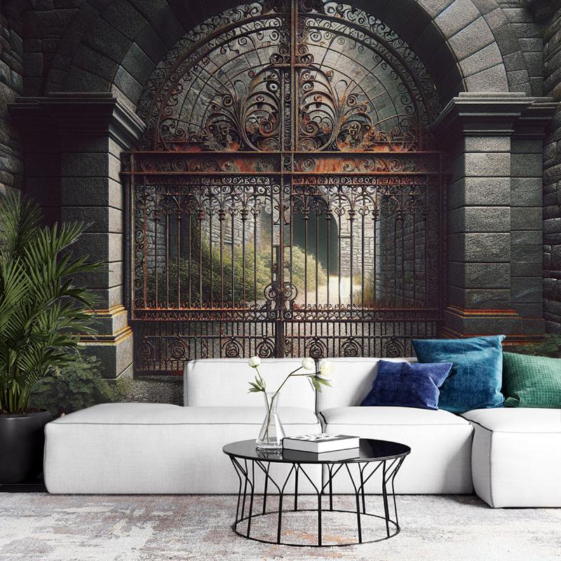 Portail en fer forgé peint en marron rustique, style français