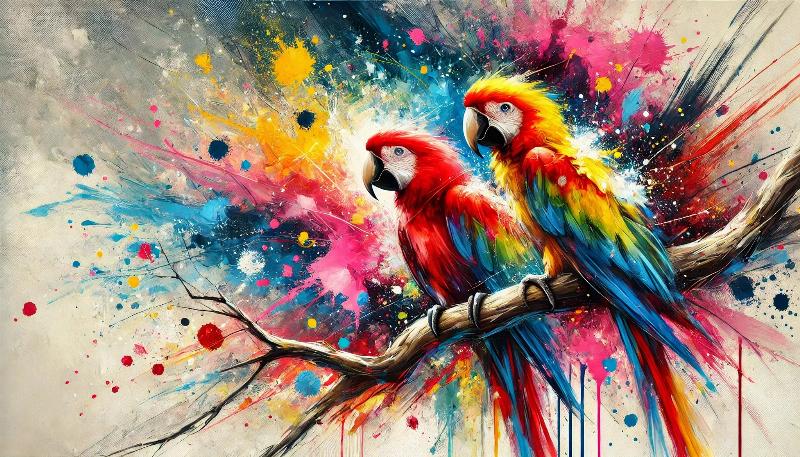 Peinture d'oiseau illustrant la richesse de la tradition française avec des couleurs vives et un détail minutieux.