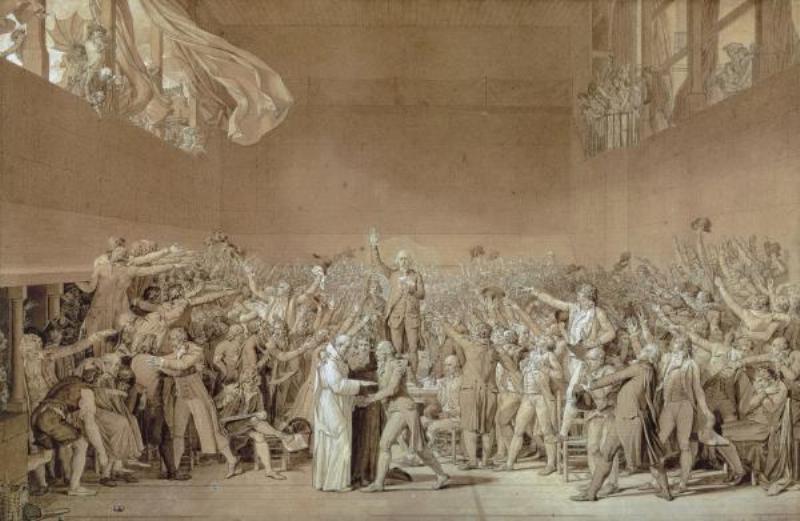 Le Serment du Jeu de Paume de Jacques-Louis David, une œuvre emblématique de la peinture Révolution Française de 1789.