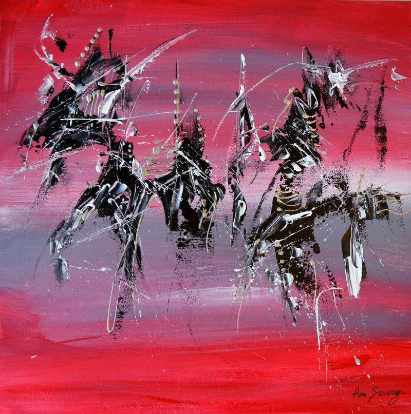 Peinture rouge acrylique exprimant la passion et l'âme artistique française sur une toile moderne