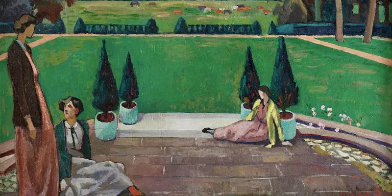 Picasso dans son atelier avec des formes cubistes, symbolisant l'héritage de Cézanne et le Post-Impressionnisme.