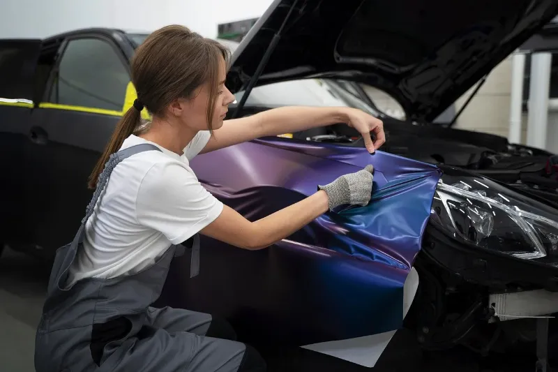 Préparation minutieuse de la carrosserie pour une peinture grise voiture impeccable, étape essentielle pour un fini professionnel