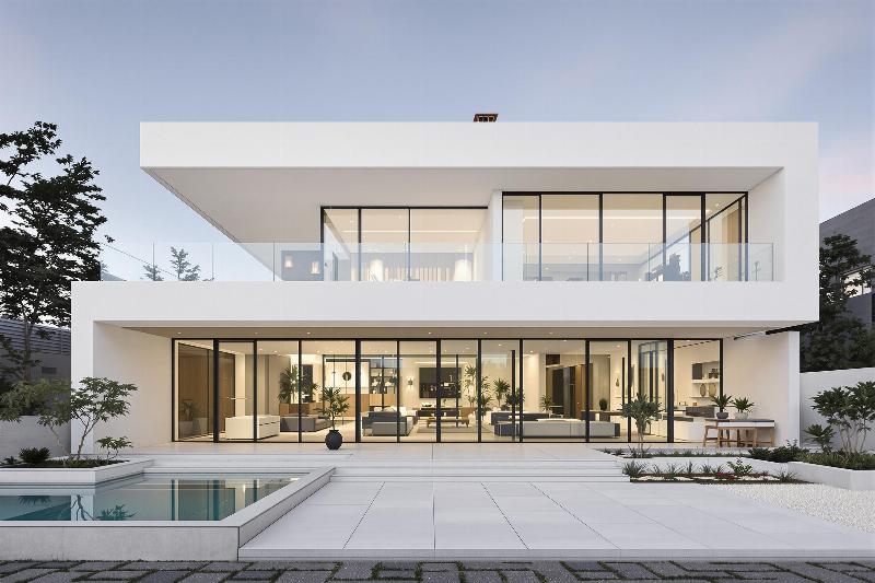 Intérieur lumineux d'une villa moderne française avec plan ouvert