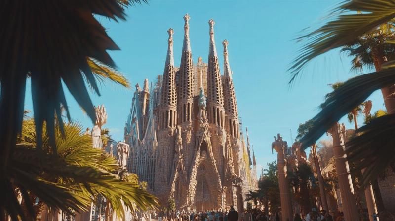La majestueuse Sagrada Família, emblème de l'architecture moderniste catalane à Barcelone, avec ses tours élancées et ses détails organiques.