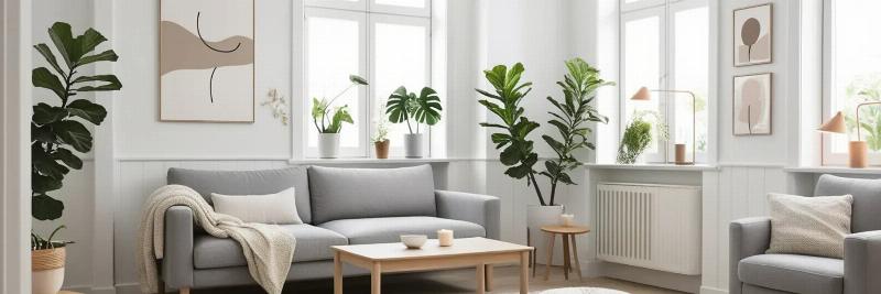 Un salon de style scandinave avec des touches françaises et beaucoup de lumière naturelle