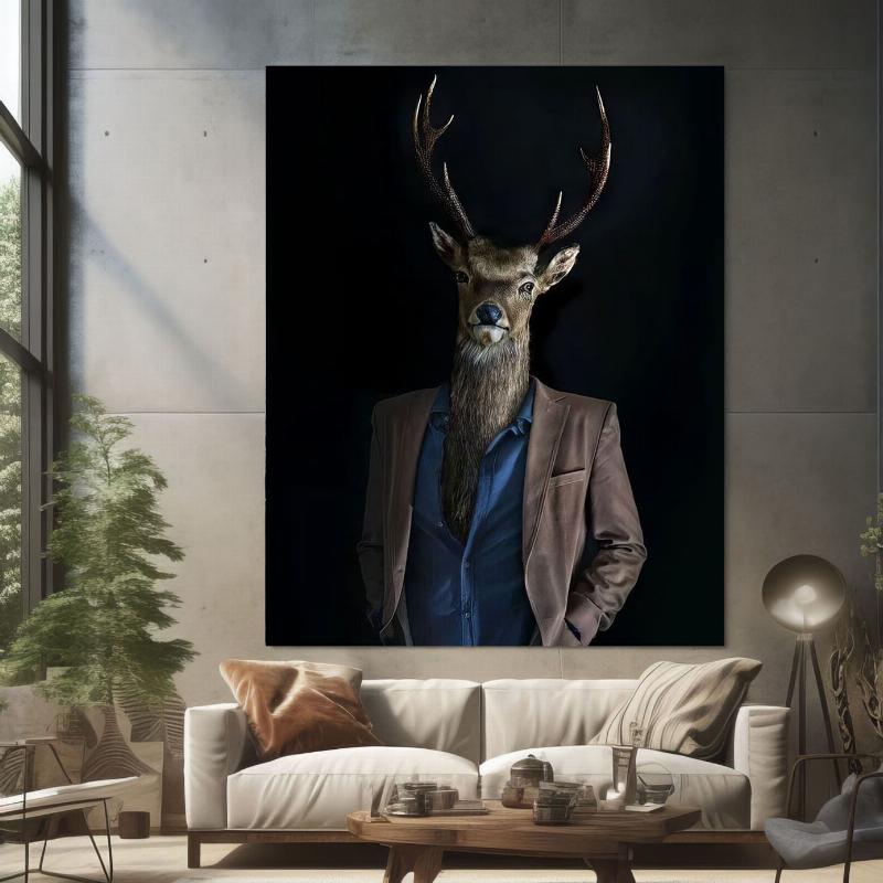 Magnifique sculpture d'un cerf en bois, majestueux et détaillé, capturant la noblesse de l'animal