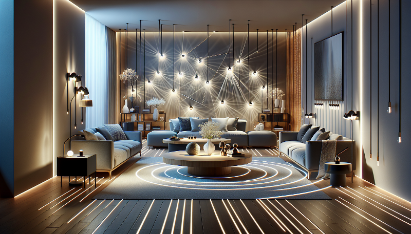 Sculpture maison moderne dans un salon lumineux, mettant en valeur l'harmonie avec le design intérieur contemporain.