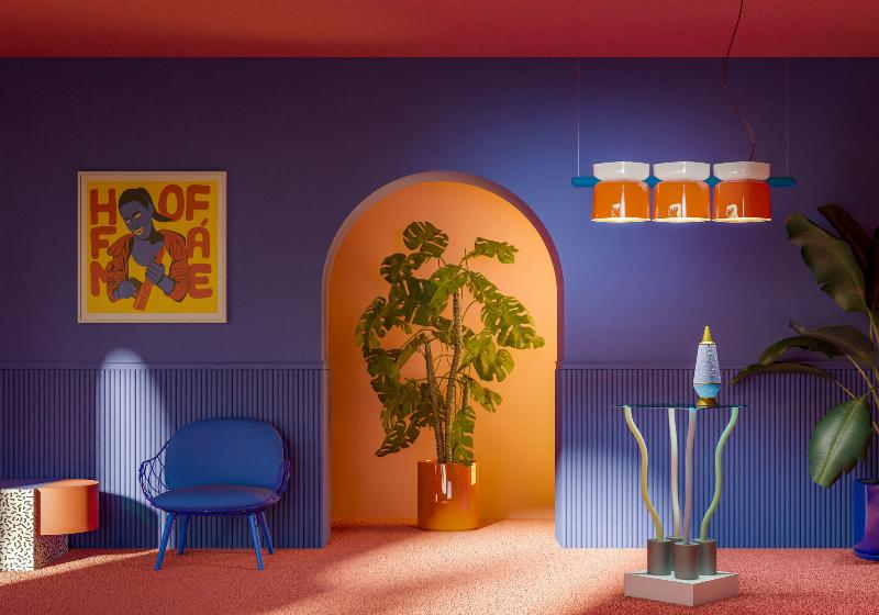 Sculpture moderne design en métal brossé dans un salon contemporain