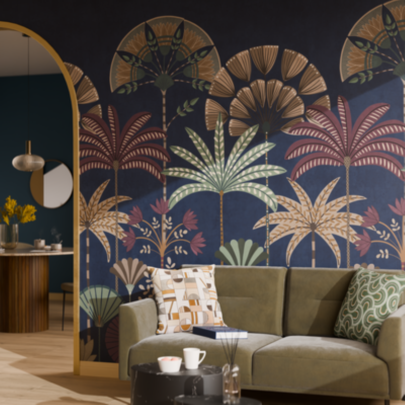 Une pièce décorée dans un style rustique chic français, avec l'aide d'un simulateur peinture murale pour choisir des teintes naturelles et apaisantes.