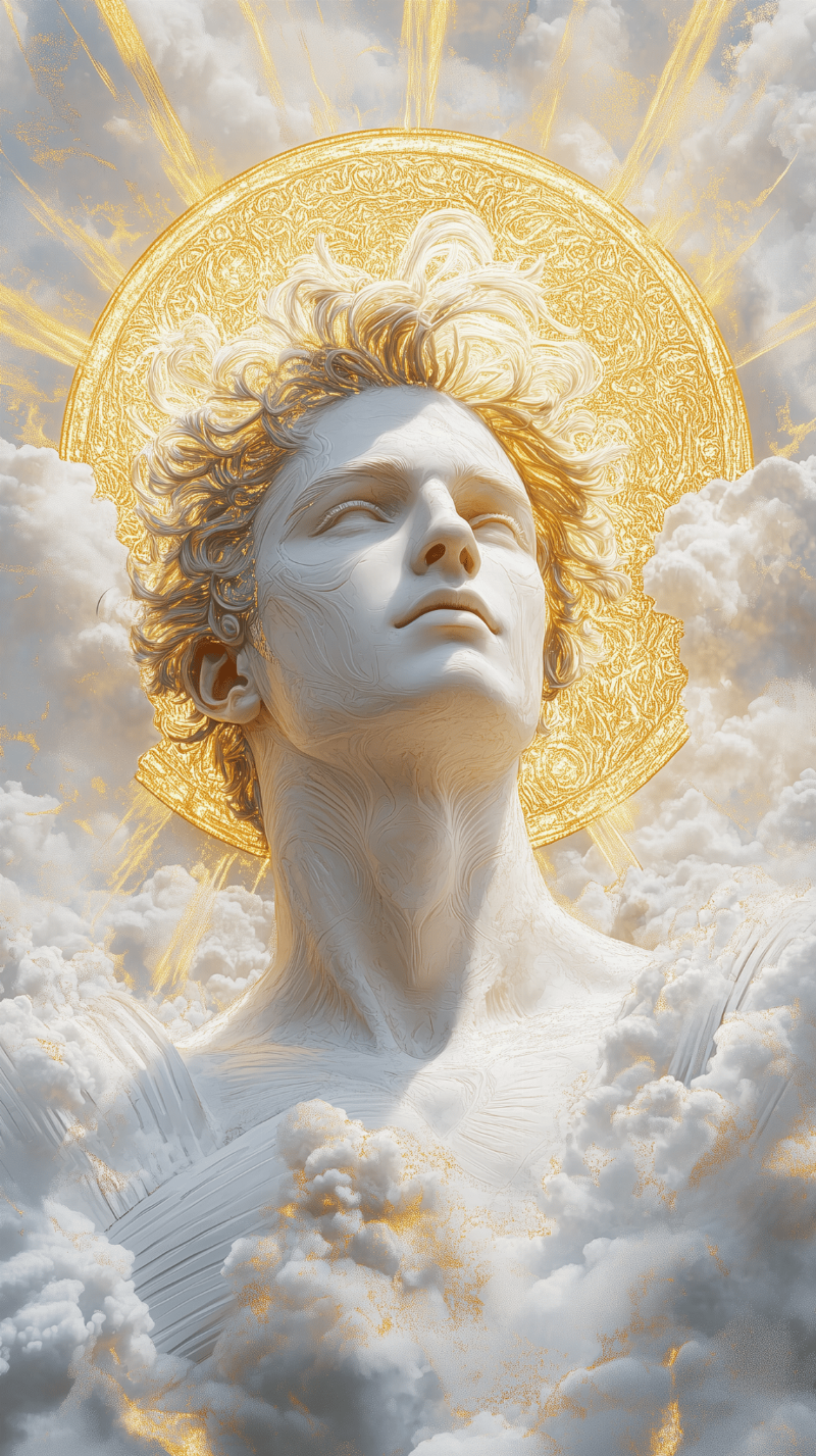 La majestueuse statue d'Apollon, dieu grec des arts, rayonnant de beauté et de puissance.