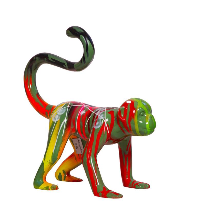 Une statue singe deco moderne et élégante dans un salon contemporain, ajoutant une touche d'art et d'humour