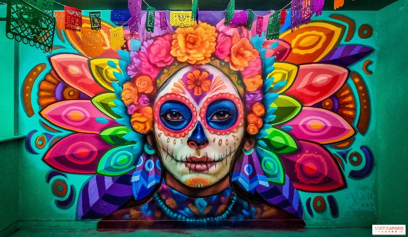 Fête de la couleur sur une fresque murale parisienne de street art colorée