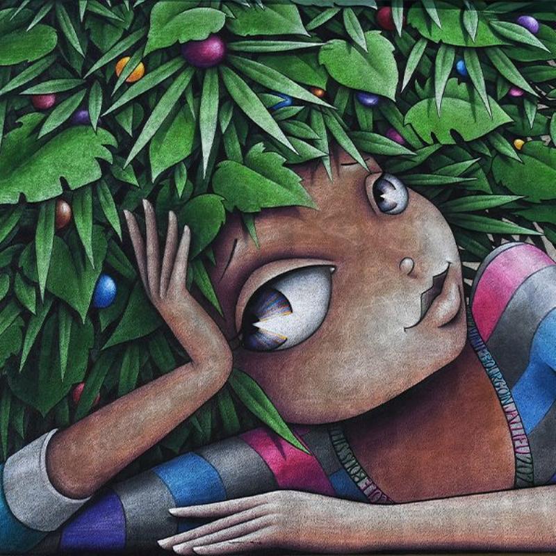 Une grande fresque murale contemporaine de style street urbain représentant des scènes de vie quotidienne française, avec des personnages divers et des couleurs vives, dans un environnement urbain.