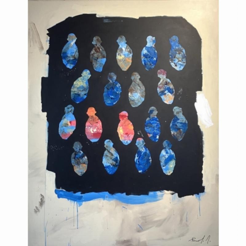 Un tableau abstrait contemporain avec des couleurs vibrantes et des textures riches, inspiré par l'art français