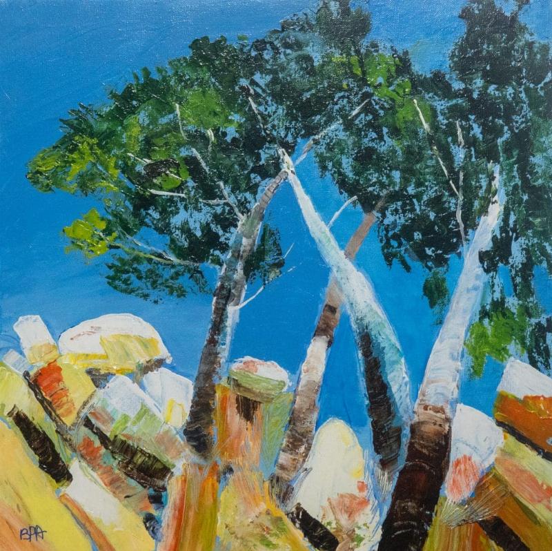 Artiste français appliquant la technique de peinture à l'essence sur toile