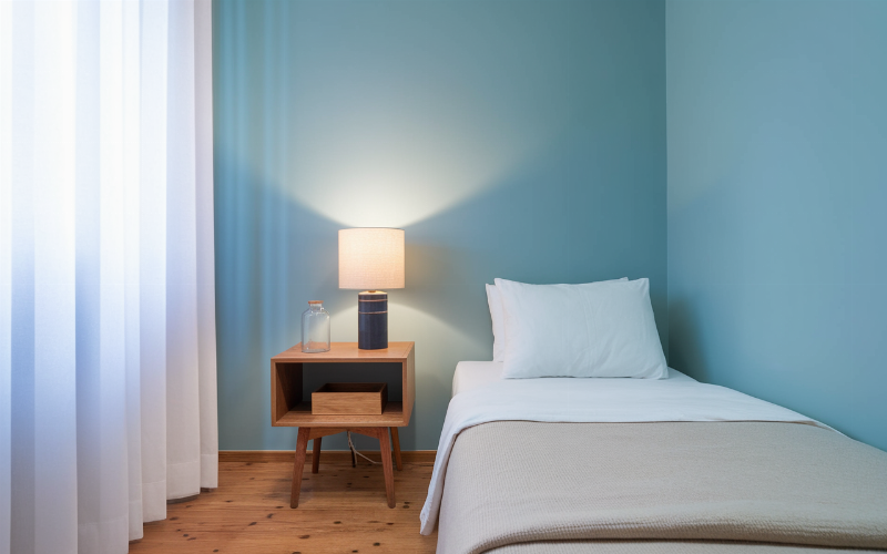 Tester des couleurs de peinture pour chambre sous différents éclairages, avec un style français.