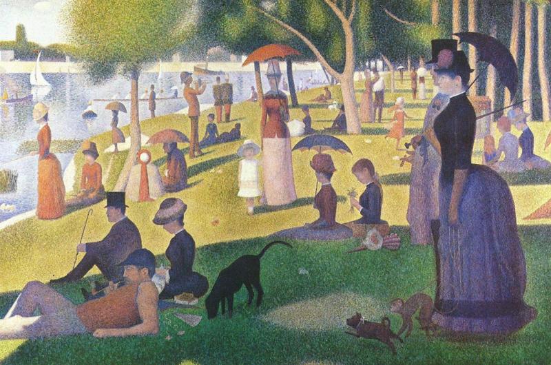 Vue emblématique de "Un dimanche après-midi à l'île de la Grande Jatte" de Seurat, chef-d'œuvre du néo-impressionnisme.