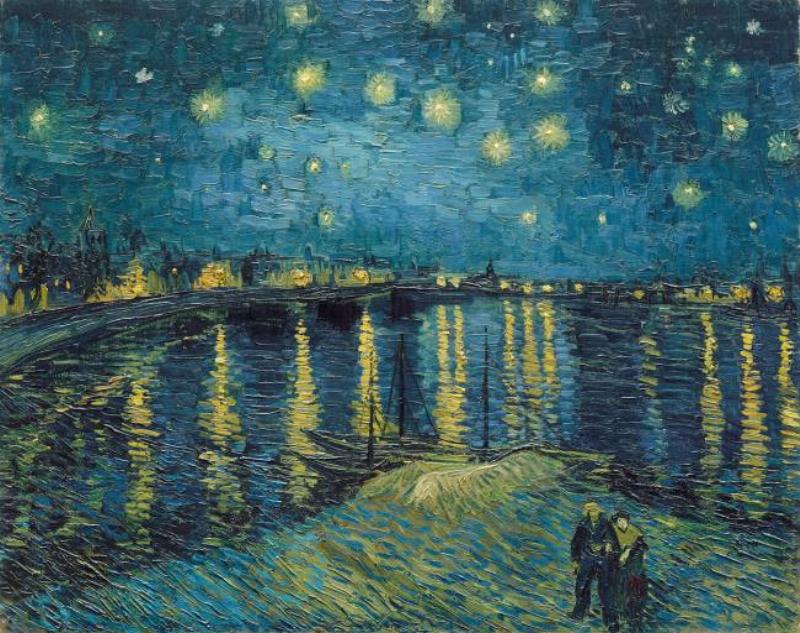 Le peintre Vincent van Gogh travaillant sur une toile dans son atelier à Arles, entouré de ses célèbres couleurs vives post-impressionnistes.