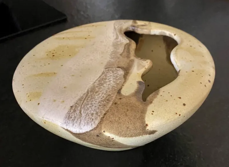 Sculpture contemporaine de Yenny Cocq avec des reflets et des formes organiques.