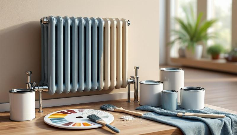 Application soignée de peinture bleu marine sur un radiateur moderne avec un pinceau fin