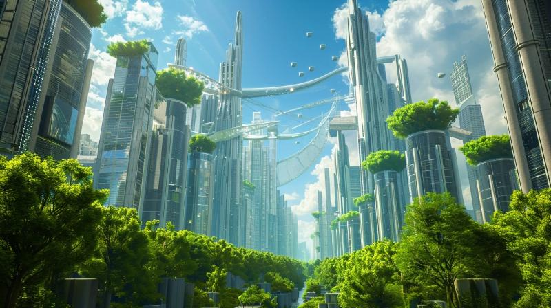 Architecture futuriste d'un centre de données moderne avec des éléments écologiques